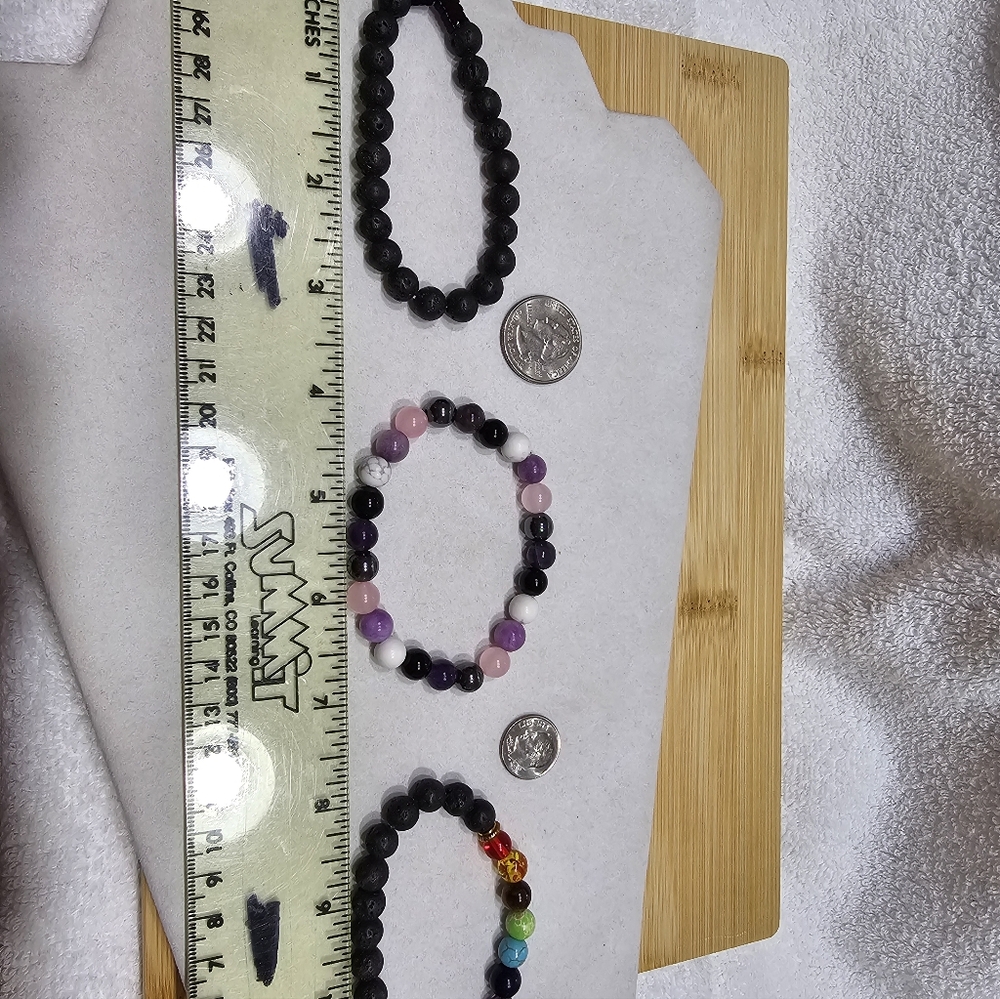 Set of Bracelets with Gemstone, Lava Rock, and Crystals - Picture 8 of 8